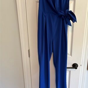 Tobi Cobalt Blue Jumpsuit Strapless Sweetheart Satin Bow Formal Party Size M